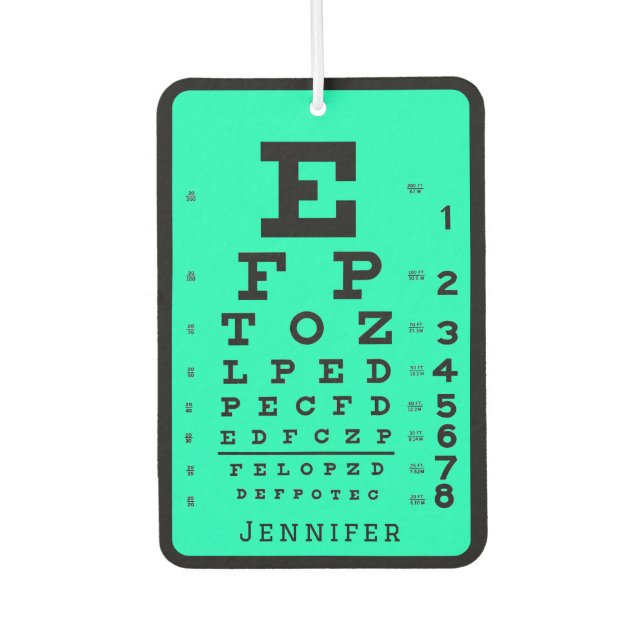 Ophthalmology Eye Chart Teal & Black Personalized Air Freshener (Front)