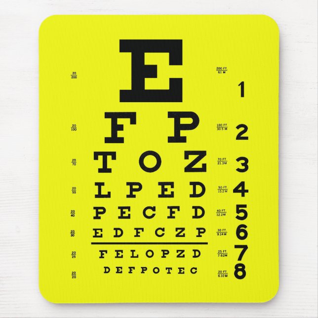 Ophthalmology Optometry Medical Eye Chart Yellow Mouse Pad (Front)