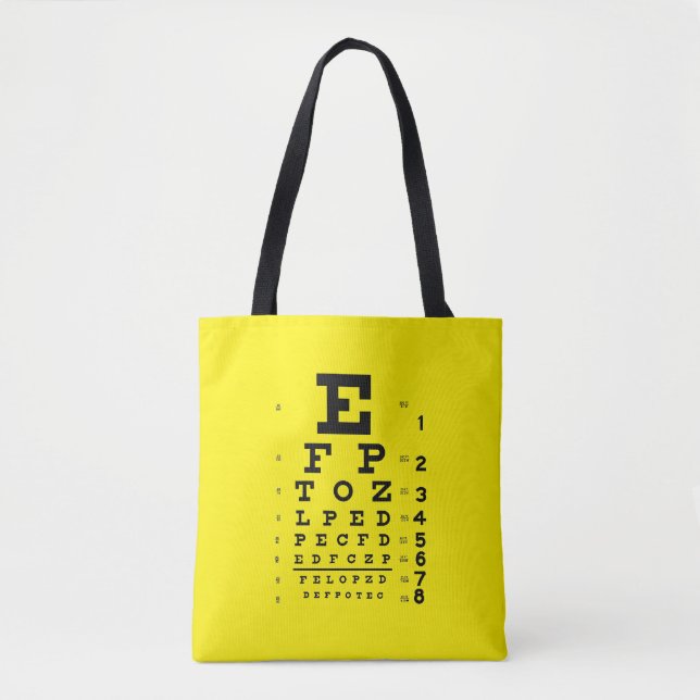 Ophthalmology Pop Art Retro Style Eye Chart Yellow Tote Bag (Front)