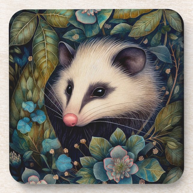  Opossom in the Brambles Hard Plastic Coaster (Front)