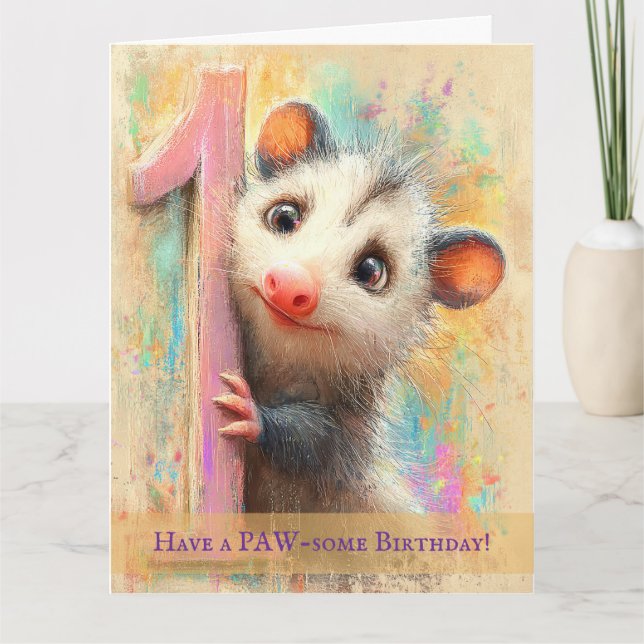 Opossum Birthday Card (Front)