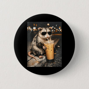 Opossum Drinking Iced Coffee Funny Animal Meme Men 2 Inch Round Button