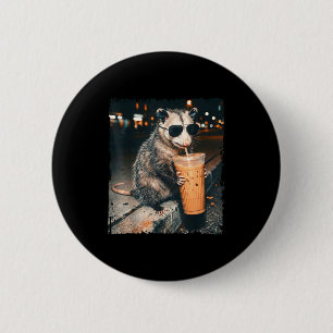 Opossum drinking iced coffee funny possum meme men 2 inch round button