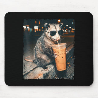 Opossum drinking iced coffee funny possum meme men mouse pad