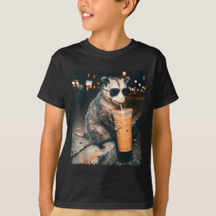 Opossum drinking iced coffee funny possum meme men T-Shirt