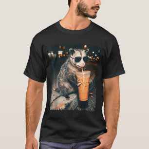 Opossum drinking iced coffee funny possum meme men T-Shirt