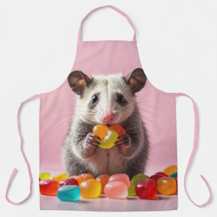 Opossum Eating Gummy Sweeties  Apron