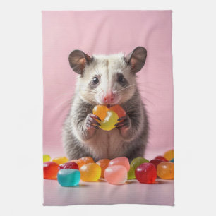 Opossum Eating Gummy Sweeties Kitchen Towel