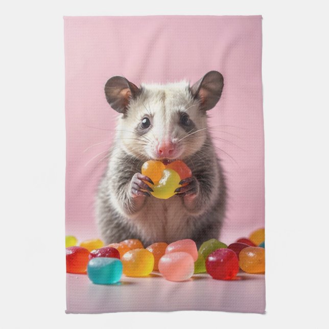Opossum Eating Gummy Sweeties  Kitchen Towel (Vertical)