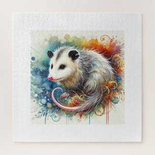 Opossum in Watercolor 080724AREF105 - Watercolor Jigsaw Puzzle