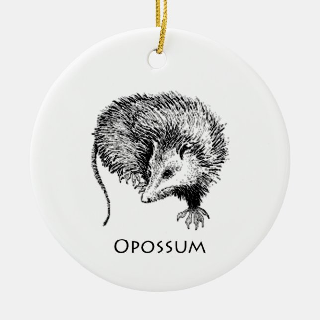 Opossum (line art) ceramic ornament (Front)