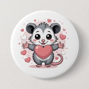 Opossum Love and Friendship Cute Animal Heart Desi 3 Inch Round Button