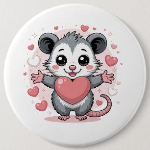 Opossum Love and Friendship Cute Animal Heart Desi 6 Inch Round Button