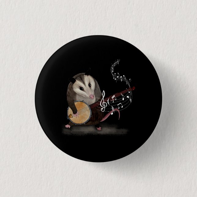 Opossum Playing Banjo Guitar Possum Live Weird Tra 1 Inch Round Button (Front)
