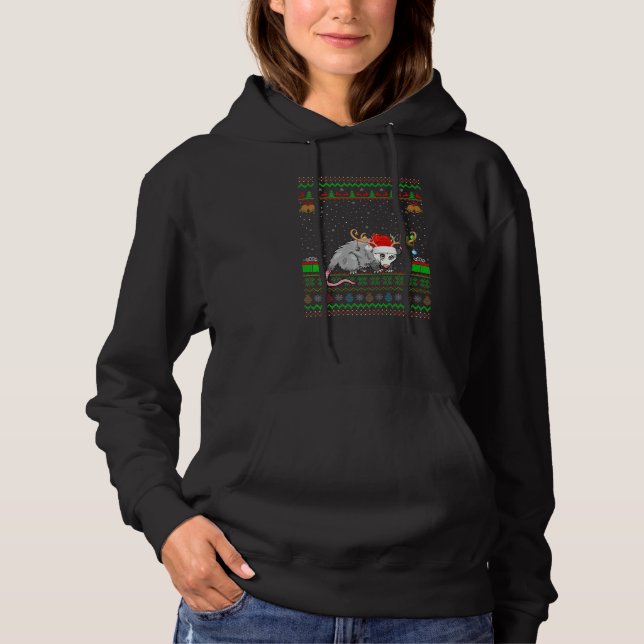 Opossum Santa Hat Matching Ugly Opossum Christmas Hoodie (Front)