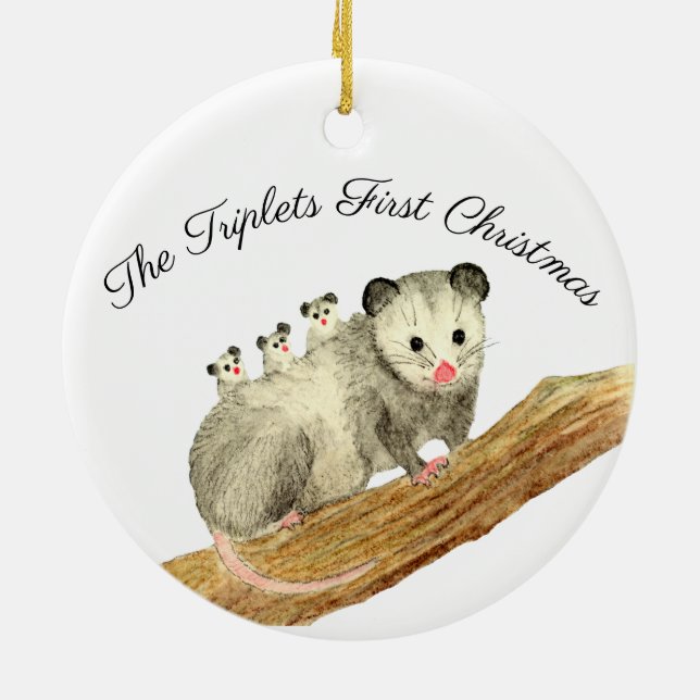 Opossum Triplets Ceramic Ornament (Back)