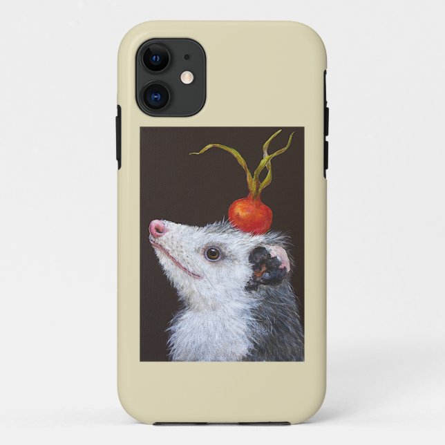 Opossum with beach rose hip hat on iPhone case (Back)