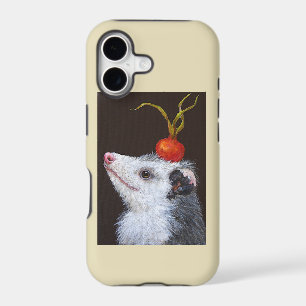 Opossum with beach rose hip hat on iPhone case