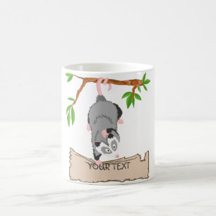 Opossum with sign coffee mug