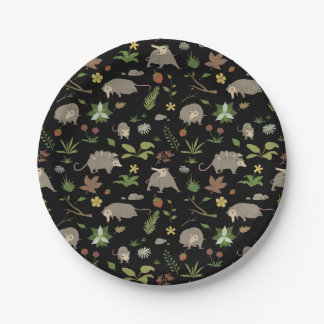 Opossums in a Berry Field in Black Paper Plate