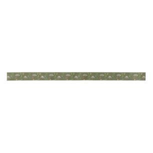Opossums in a Berry Field in Green Satin Ribbon