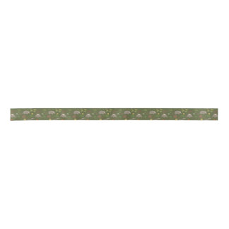 Opossums in a Berry Field in Green Satin Ribbon