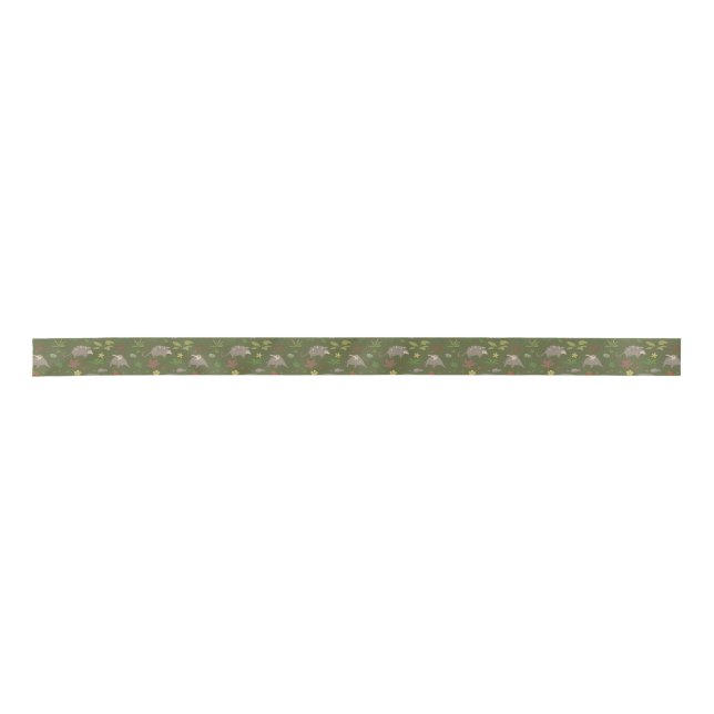Opossums in a Berry Field in Green Satin Ribbon (Front)
