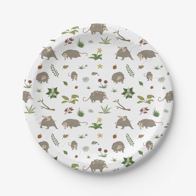 Opossums in a Berry Field in White Paper Plate (Front)