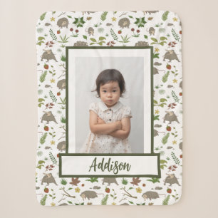Opossums in a Berry Field in White Photo & Name Sherpa Blanket