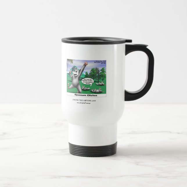 OPossums Playing Dead Cartoon Funny Travel Mug (Right)