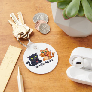 Opposites Attract Cute Cats Design Keychain