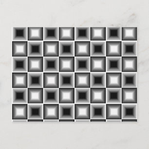 Optical 3D Chessboard Illusion Black White Grey Postcard