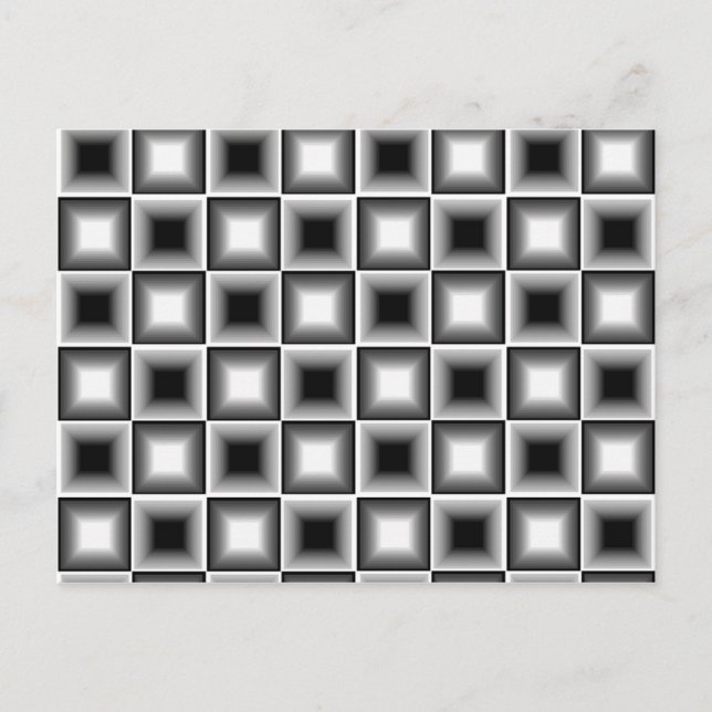 Optical 3D Chessboard Illusion Black White Grey Postcard (Front)