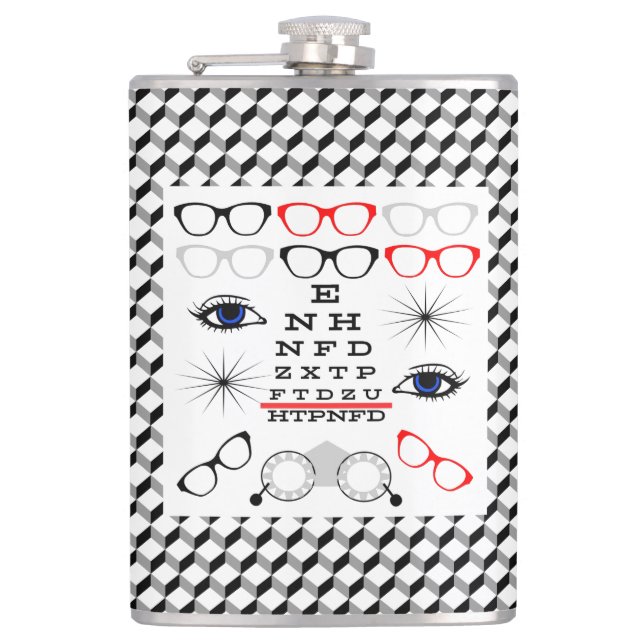 Optical Eye Chart Ophthalmologist Optician Pattern Hip Flask (Front)