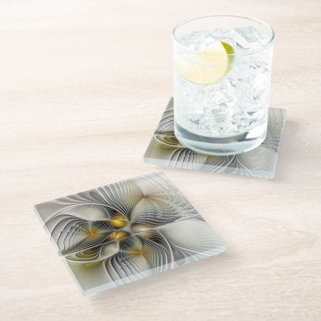 Optical Illusion Abstract 3D Fractal With Depth Glass Coaster (Angled)