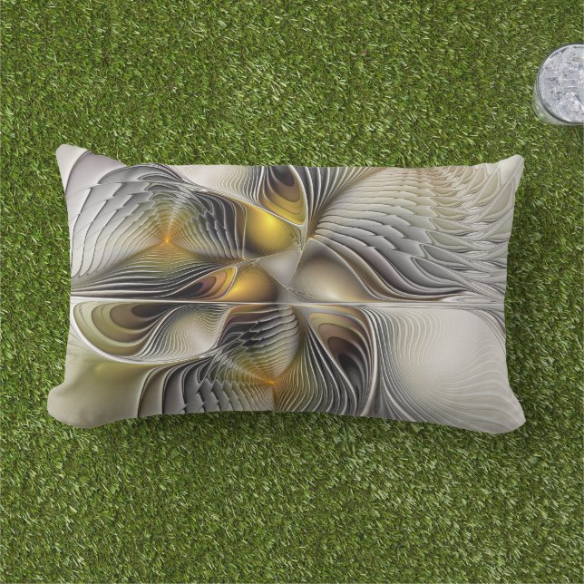 Optical Illusion Abstract 3D Fractal With Depth Lumbar Pillow (Grass)