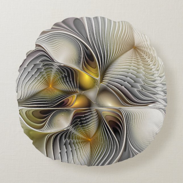 Optical Illusion Abstract 3D Fractal With Depth Round Pillow (Front)