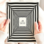 Optical Illusion Black and White Stripes 2025 Planner<br><div class="desc">Get organized and mesmerized with this unique planner featuring an optical illusion design with bold black and white stripes. Personalize it with your initials and the year 2025 for a modern and eye-catching look. This planner is perfect for keeping track of appointments, to-dos, and all your important dates. With its...</div>