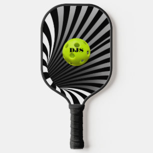 Optical Illusion Black, White Striped  Pickleball Paddle