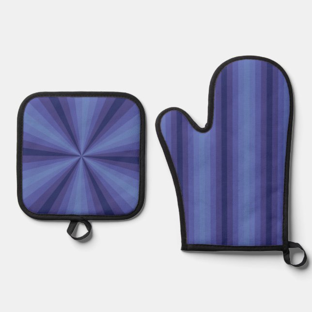 Optical Illusion Blue Oven Mitt & Pot Holder Set (Front)