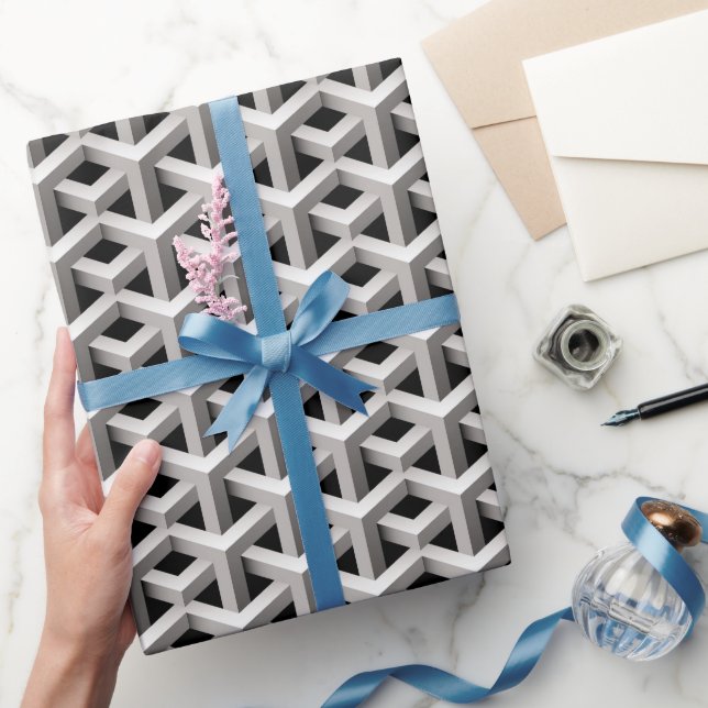 optical illusion chic black and white geometric wrapping paper (Gifting)
