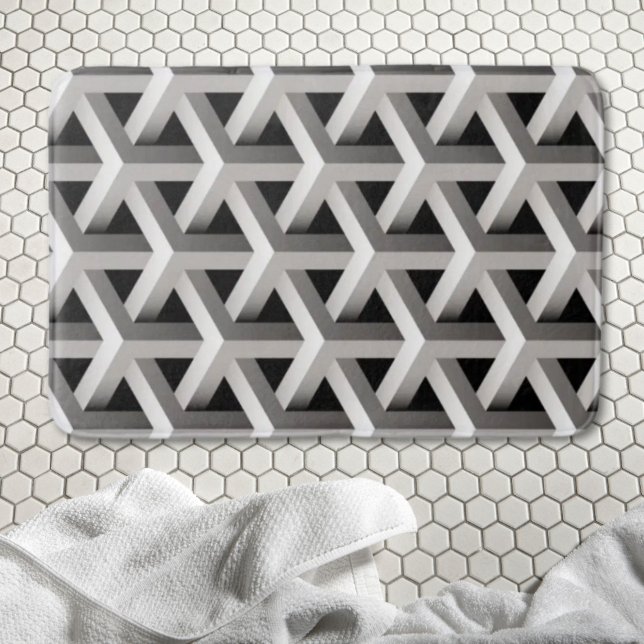 optical illusion chic black grey geometric pattern bath mat (optical illusion chic black grey geometric pattern bath mat)