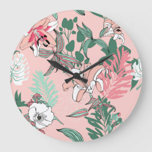 Optical Illusion Circles: Monochrome Seamless Patt Large Clock