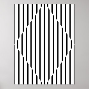 Optical Illusion Diamond Lines Black White Poster