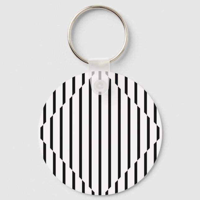 Optical Illusion Diamond Lines Black White Square Keychain (Front)