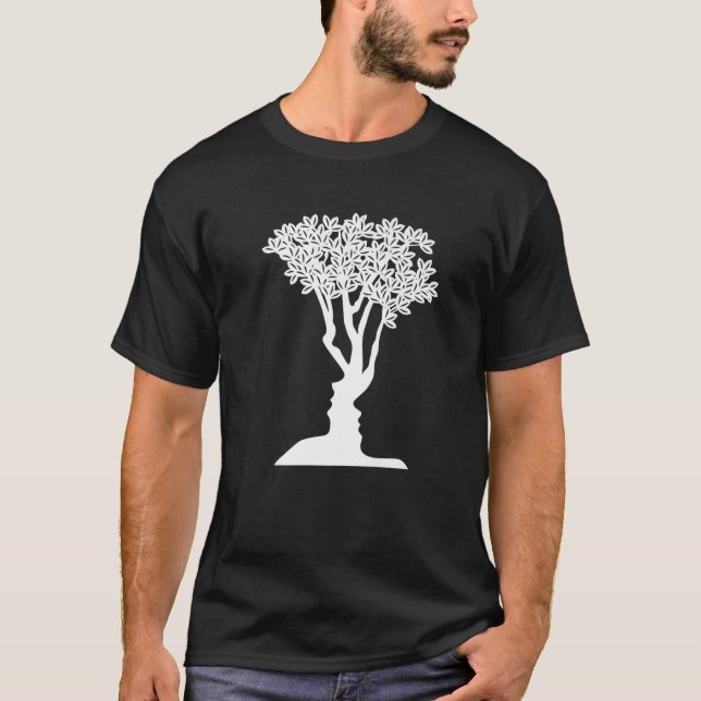 Optical Illusion Funny Novelty Tree Or Faces T-Shirt (Front)