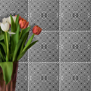 Optical Illusion Geometric Black And White Pattern Tile