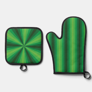 Optical Illusion Green Oven Mitt & Pot Holder Set
