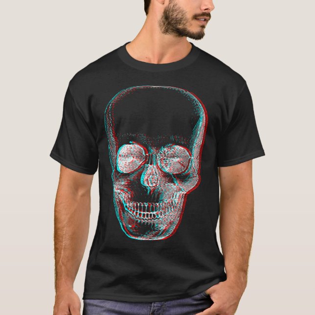Optical Illusion Halloween Skeleton Skull  T-Shirt (Front)