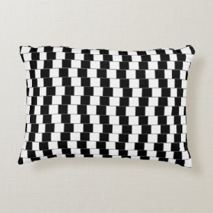 Optical Illusion Lines Squares Black Accent Pillow